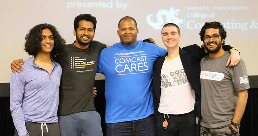 Philly Codefest 2019 winners with a representative from Comcast 