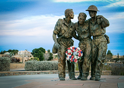 Stock photo; Bataan Death March Memorial Walkway statues, Las Cruces, New Mexico