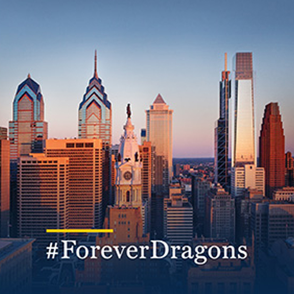center city skyline with tagline hashtag forever dragons