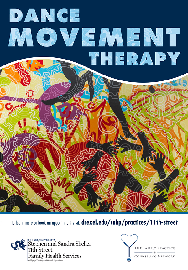 Graphic for the Dance Movement Therapy Service at Stephen & Sandra Sheller 11th St. Family Health Services