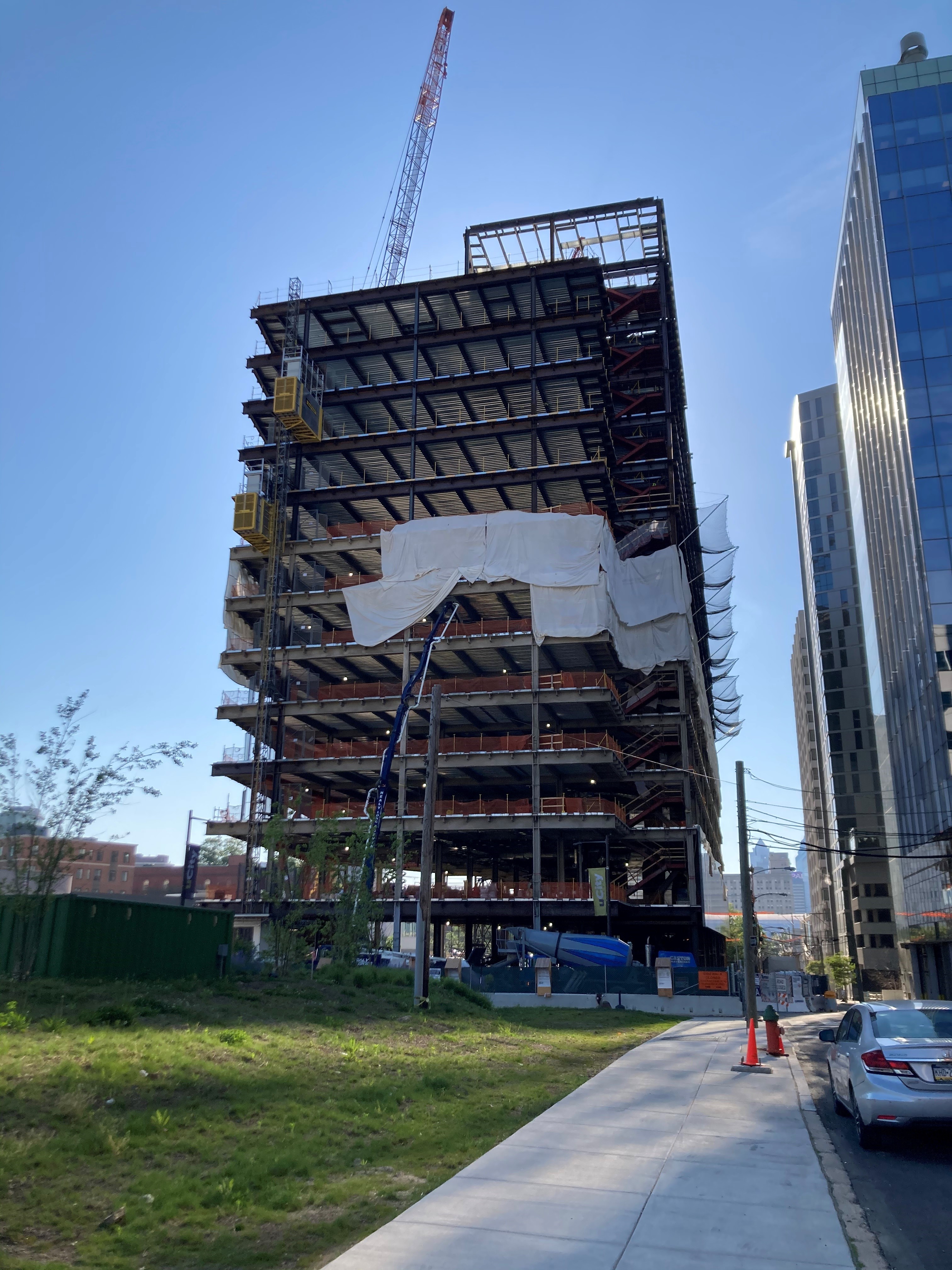 Cement trucks ready to start pouring concrete floors of the new building.