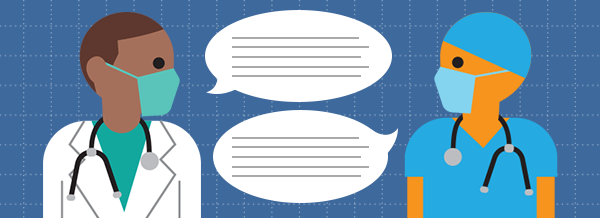 Illustration of doctor speaking with a nurse.