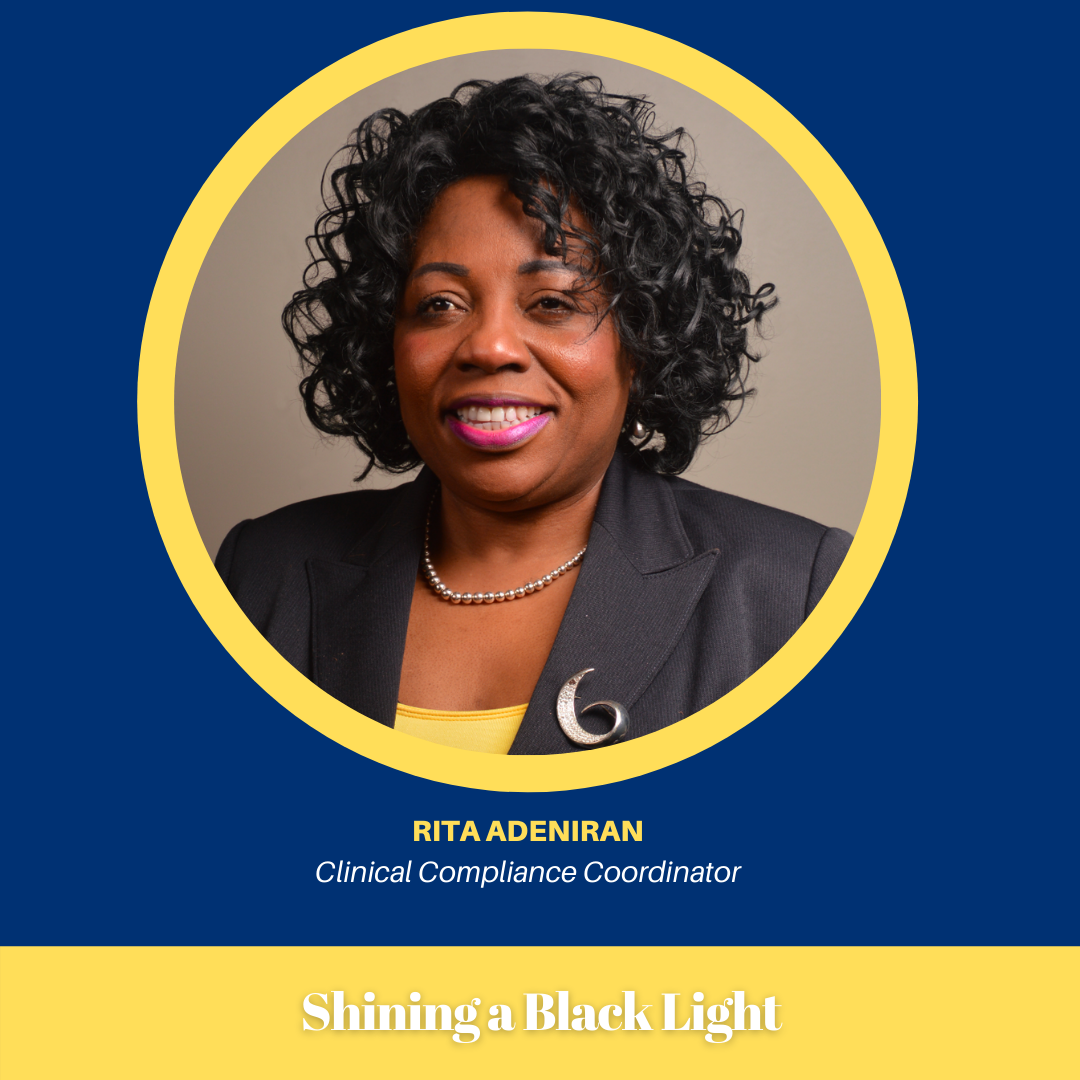 Rita Headshot in Shining a black light frame 