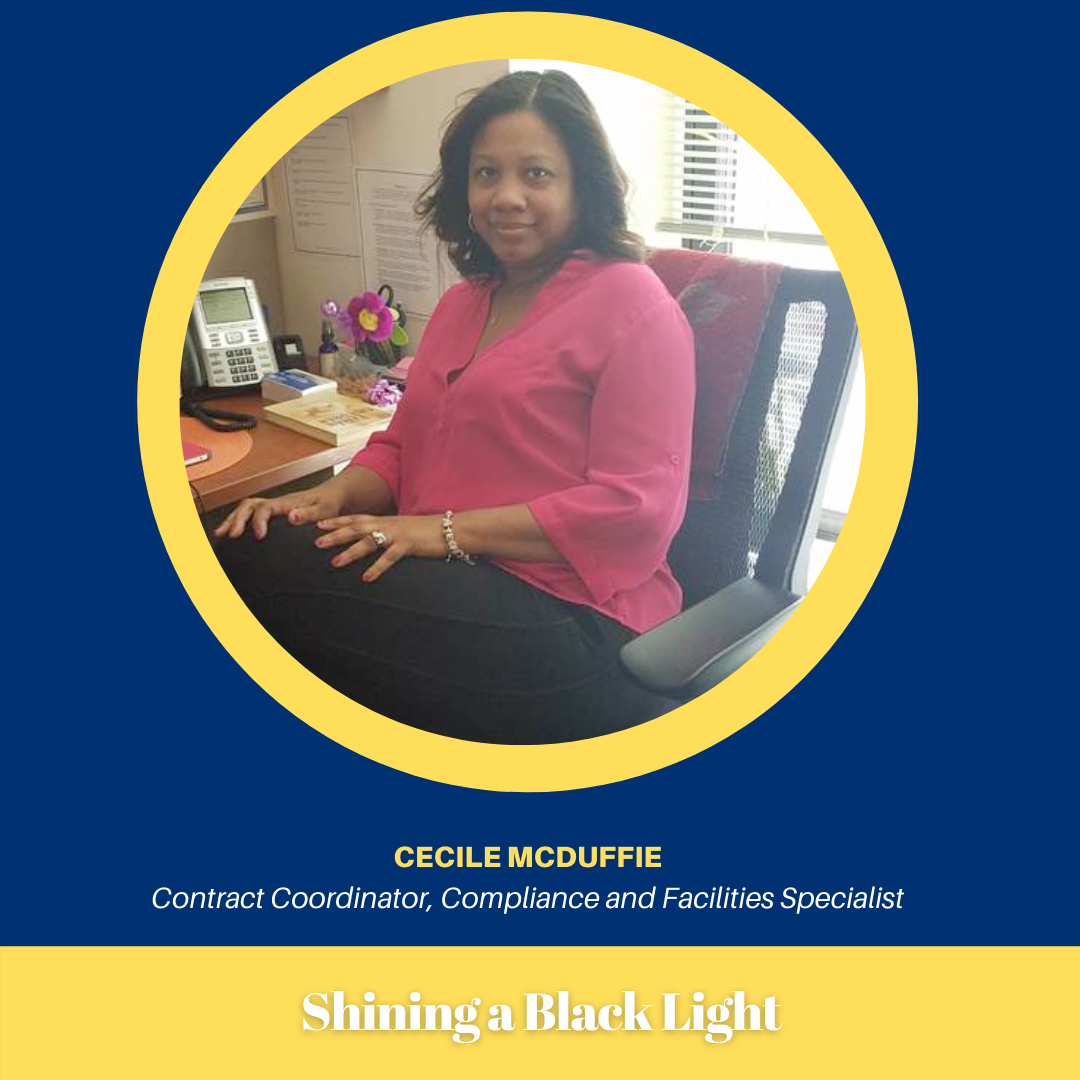 Ceclie's headshot in a circle graphic over navy blue