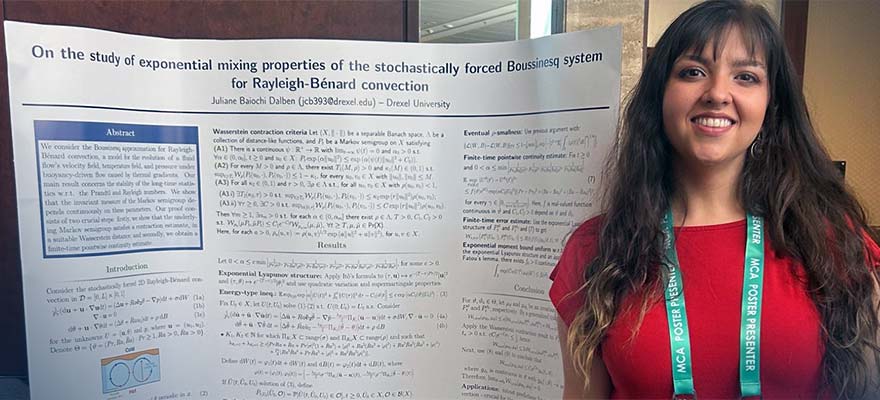 Juliane Baiochi Dalben, a Drexel University Mathematics PhD student, presents her research at the Mathematical
Congress of the Americas.