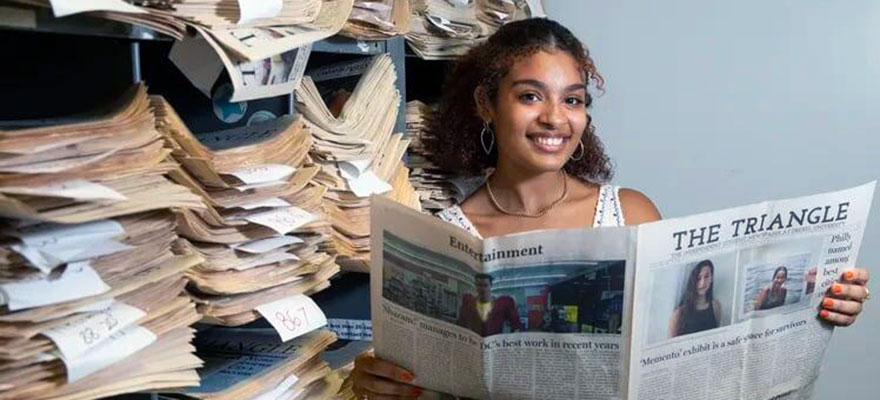 Drexel's Kiara Santos, BA communication '23 with a concentration in journalism, served as editor-in-chief of The Triangle from 2022-2023. Photo credit: Charles Fox, Philadelphia Inquirer.