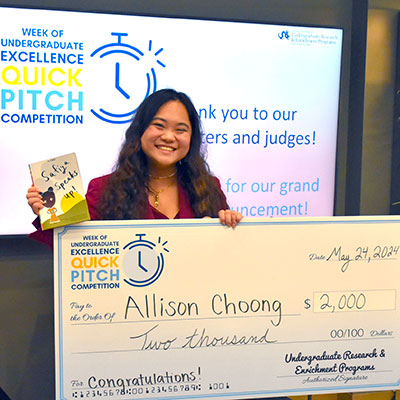 Allison Choong, sociology '28, received the 'quick pitch' grand prize during Drexel's 2024 Week of Undergraduate Excellence.
