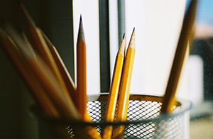 Sharpened pencils in a cup