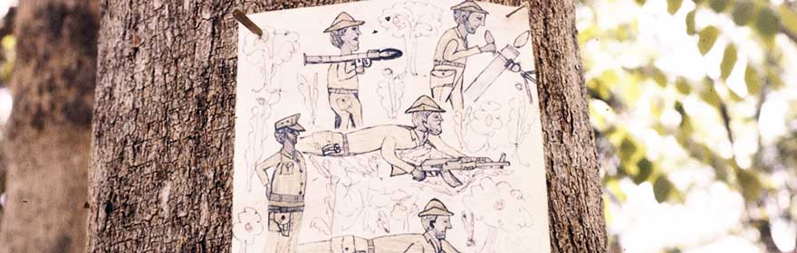ASC Leiden Coutinho Collection:F-16 School in Candjambary, Guinea-Bissau, Childrens drawings in the open air, circa 1974