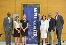 Drexel Provost Brian Blake, Assistant Professor Adrienne Juarascio, Professor Meghan Butryn, WELL Center director Evan Forman, Dean of the College of Arts and Sciences Donna Murasko, Associate Dean Rob D'Ovidio and Vice Provost for Research Aleister Saunders at the WELL Center Launch