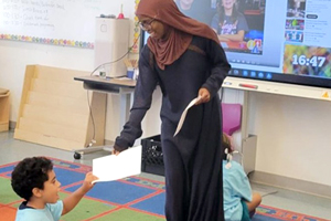 Drexel education major Taslim Sabil '28 is a Liberty Scholar and Pennoni Honors College student, and a passionate advocate for her community through research, teaching, and civic engagement.