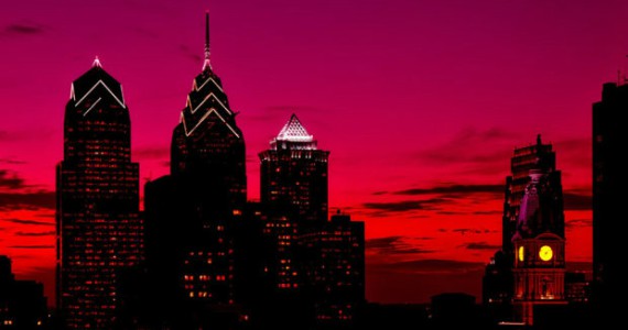 Philadelphia skyline on a hot summer evening