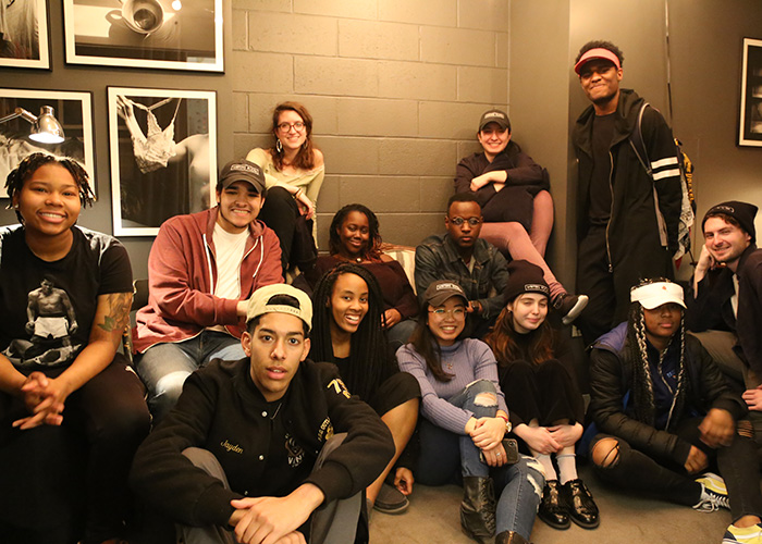 Writers Room students — from Drexel, YouthBuild Philadelphia and Paul Robeson High School — at the studio in MacAlister. Photo by Rachel Wenrick. 