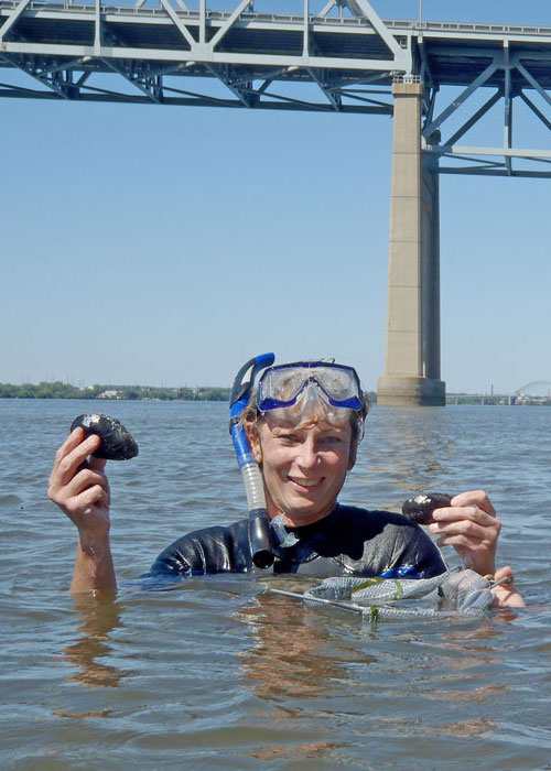 Dr. Danielle Kreeger collecting mussels from sites along the Delaware River