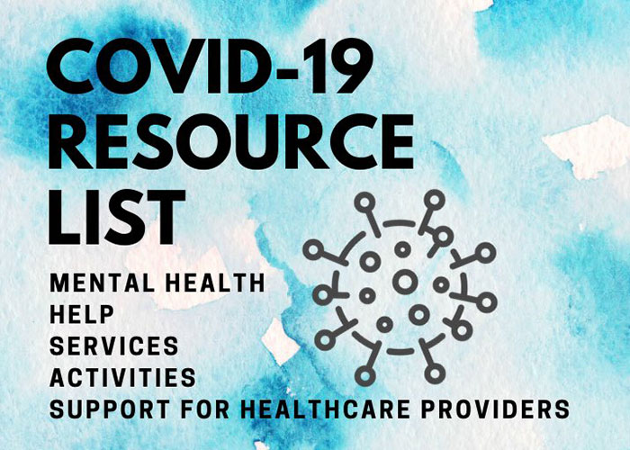 Graphic: Covid-19 Resource List by clinical psychology PhD student Kelsey Clark