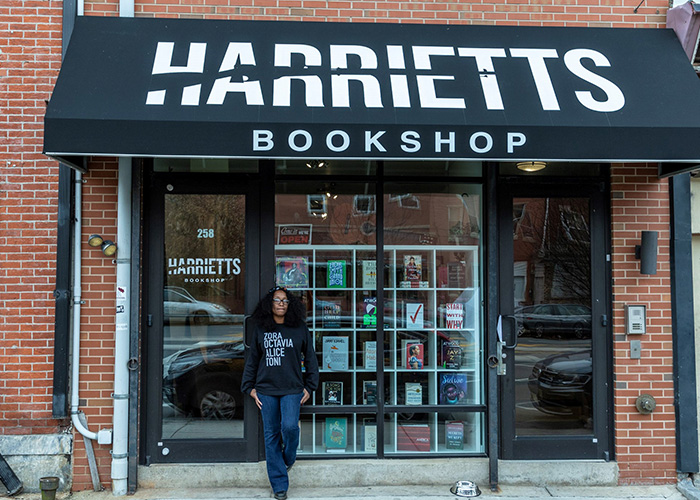 Storefront of Harriet's Bookshop located in Philadelphia's Fishtown neighborhood