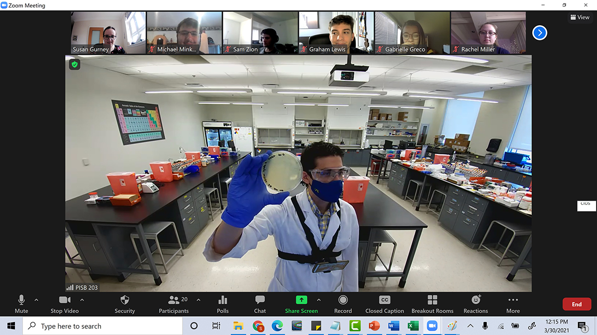 screenshot of Zoom classroom with Brett Condon in a science lab