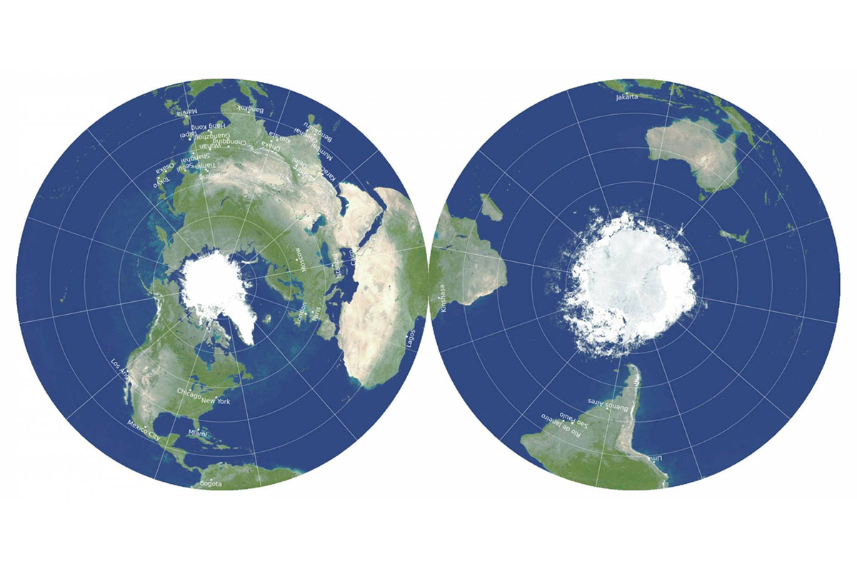flat circular map of the earth