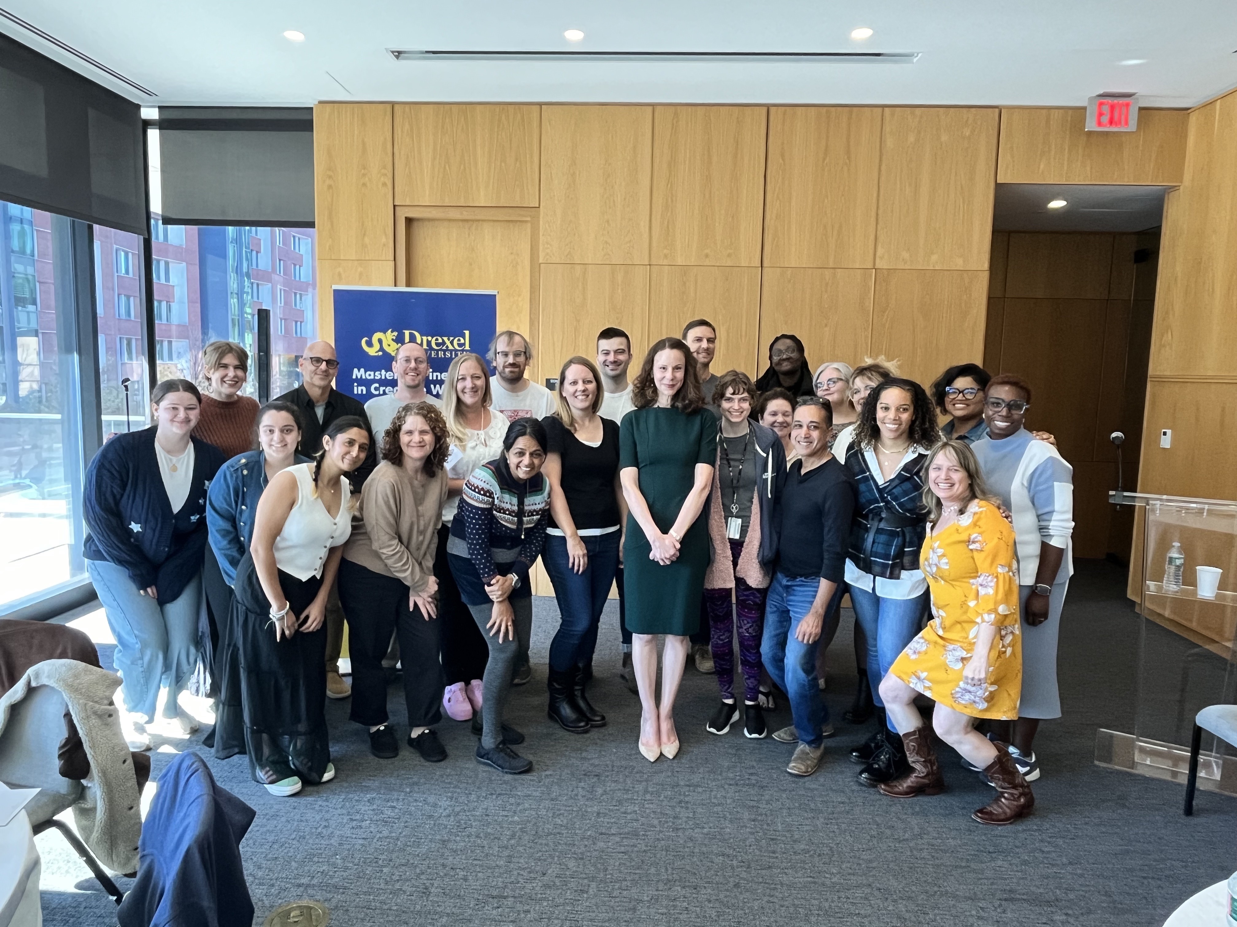 A group of MFA students gather for a residency