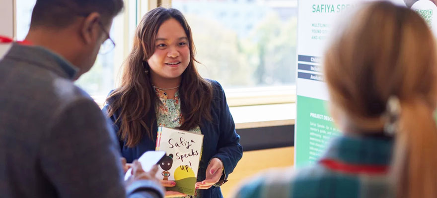 Young Global Changers finalist Allison Choong pitched her project, 'Safiya Speaks Up,' to judges at the 2025 Global Solutions Summit in Berlin, Germany.