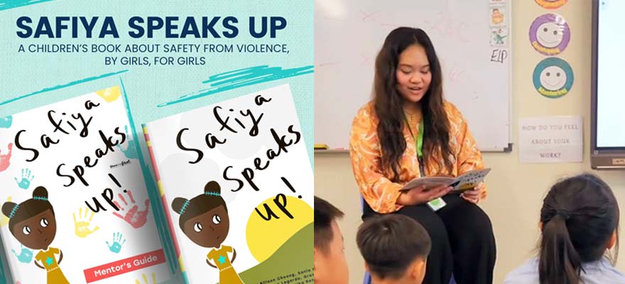 Drexel undergrad Allison Choong reads to young children from the book she co-authored and illustrated, 'Safiya Speaks Up.'