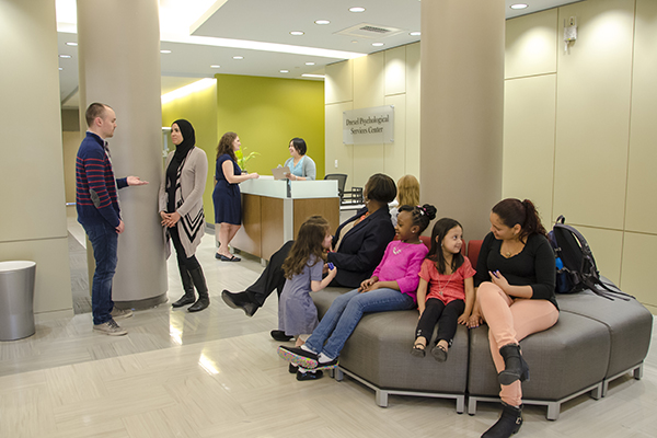 Drexel Psychology Services Clinic lobby with patients and families