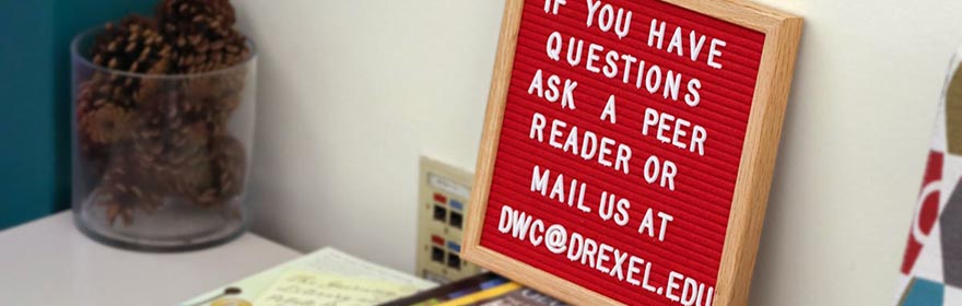Undergraduate students can easily arrange to meet online or in-person with the Drexel Writing Center's peer readers.