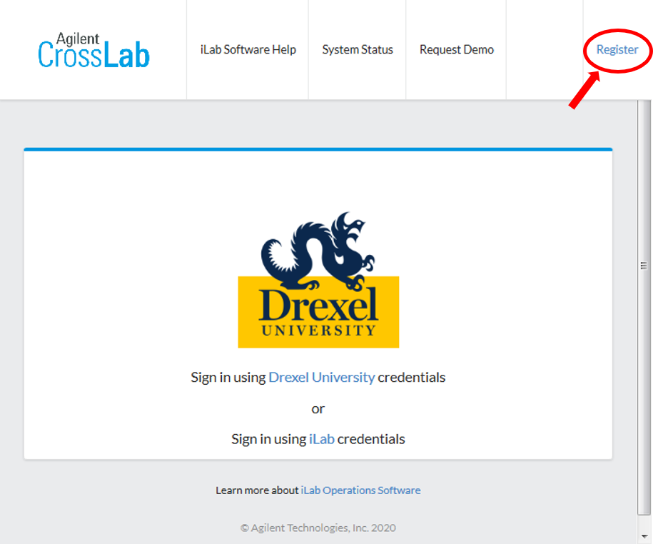 Screenshot of iLab registration