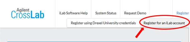 Screenshot of iLab registration