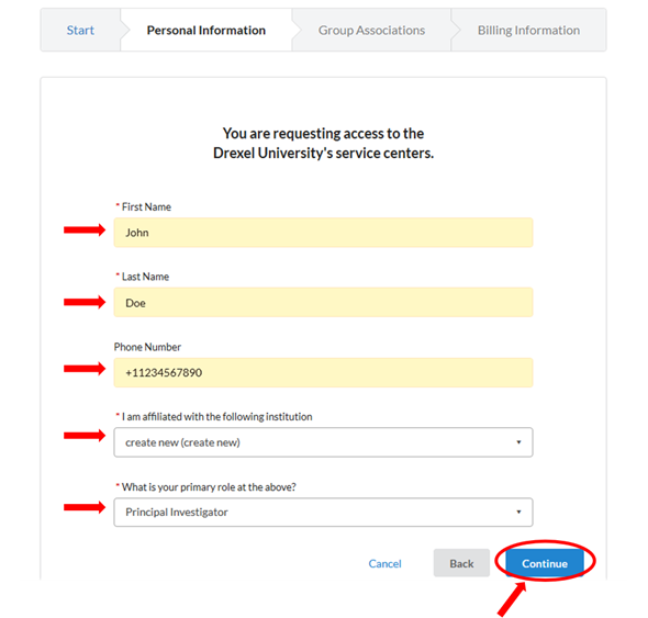 Screenshot of iLab registration
