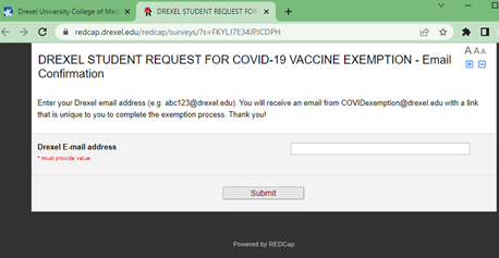 Screengrab of Health Checker vaccine exemption form email confirmation