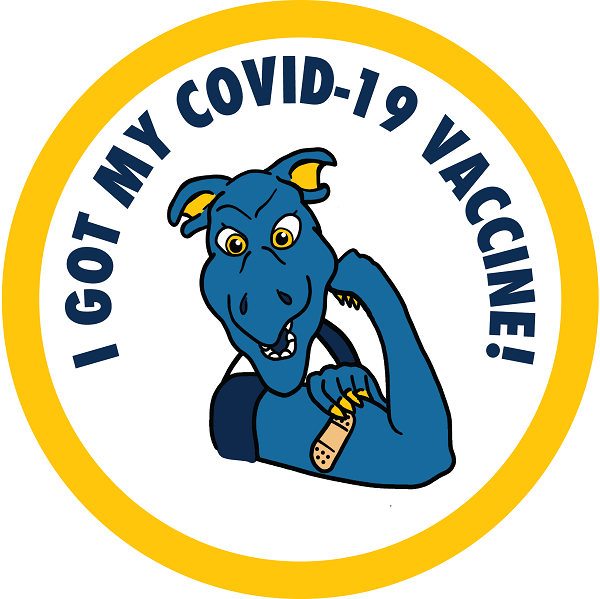 'I got my COVID-19 vaccine!' sticker with blue dragon