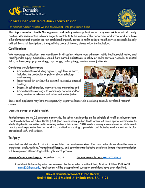 Employment Opportunity: Dornsife Tenure-Track Faculty Position in the Department of Health Management and Policy