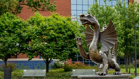 Statue of Mario the Drexel Dragon, who sits in the heart of Drexel's campus