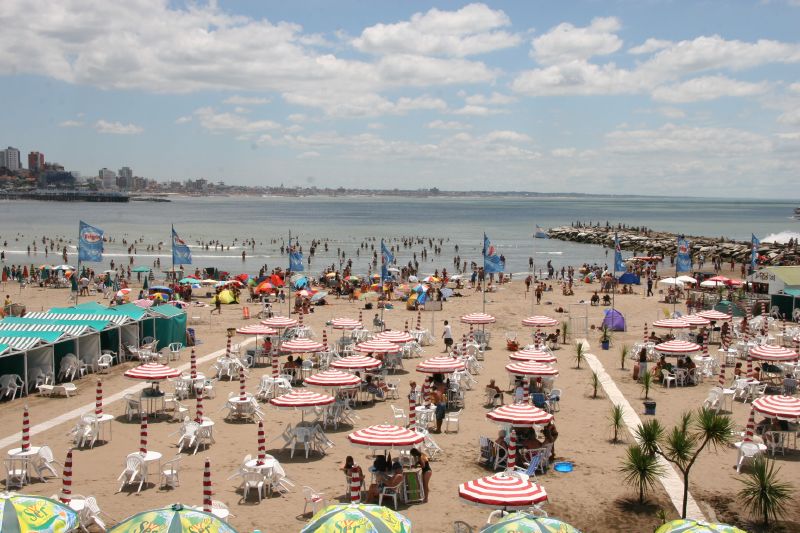 Sunny beach with lots of people in Argentina