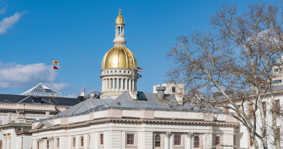The New Jersey capital building with a gold dome