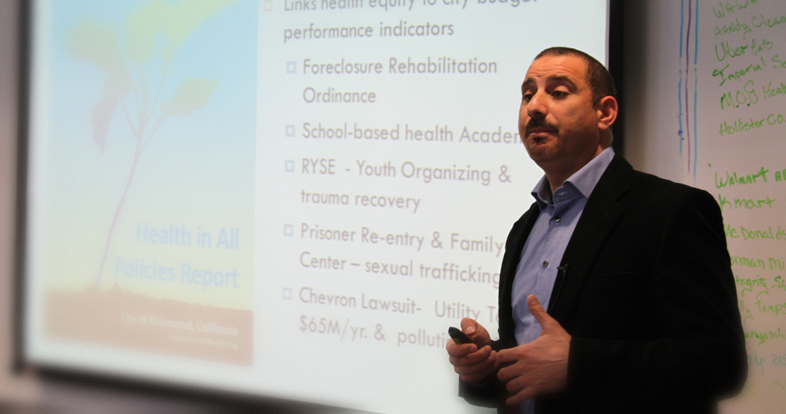Jason Corburn speaks about health equity at an Urban Health Collaborative Invited Speaker Series event.