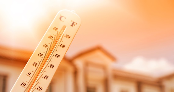 Thermometer showing the temperature is hot