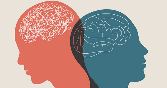 Illustration depicting two people with anxious thoughts