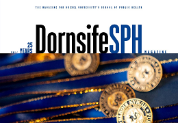 Dornsife School of Public Health 2021-22 magazine cover featuring the school's "health as a human right" pins