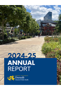 Title page of the annual report shows spring campus scene on Lancaster Walk