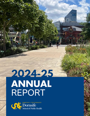 Title page of the annual report shows spring campus scene on Lancaster Walk