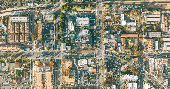 View of a city's street grid from above