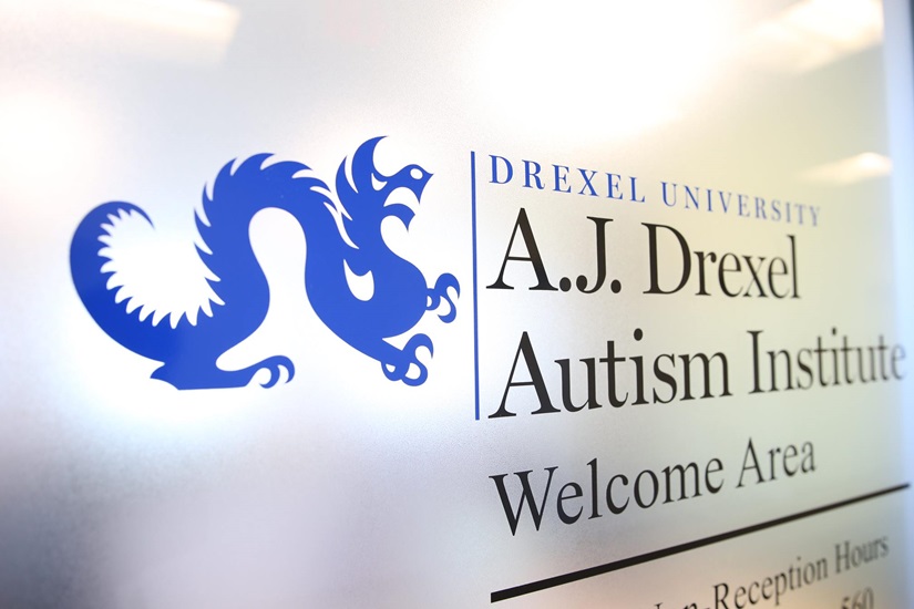 Sign indicating welcome area at A.J. Drexel Autism Institute