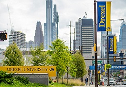 Philadelphia skyline view from Drexel campus