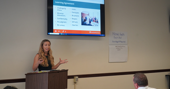 Erin leads Mental Health First Aid trainings as part of her work as a public health program analyst in the City of Philadelphia’s Department of Public Health.