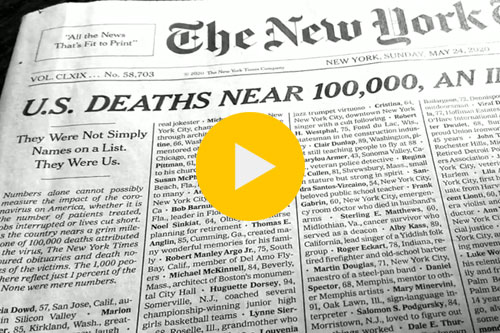 U.S. Deaths Near 100,000 newspaper headline