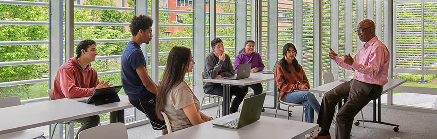 Drexel English Language Center students meet in the Korman Center on campus.