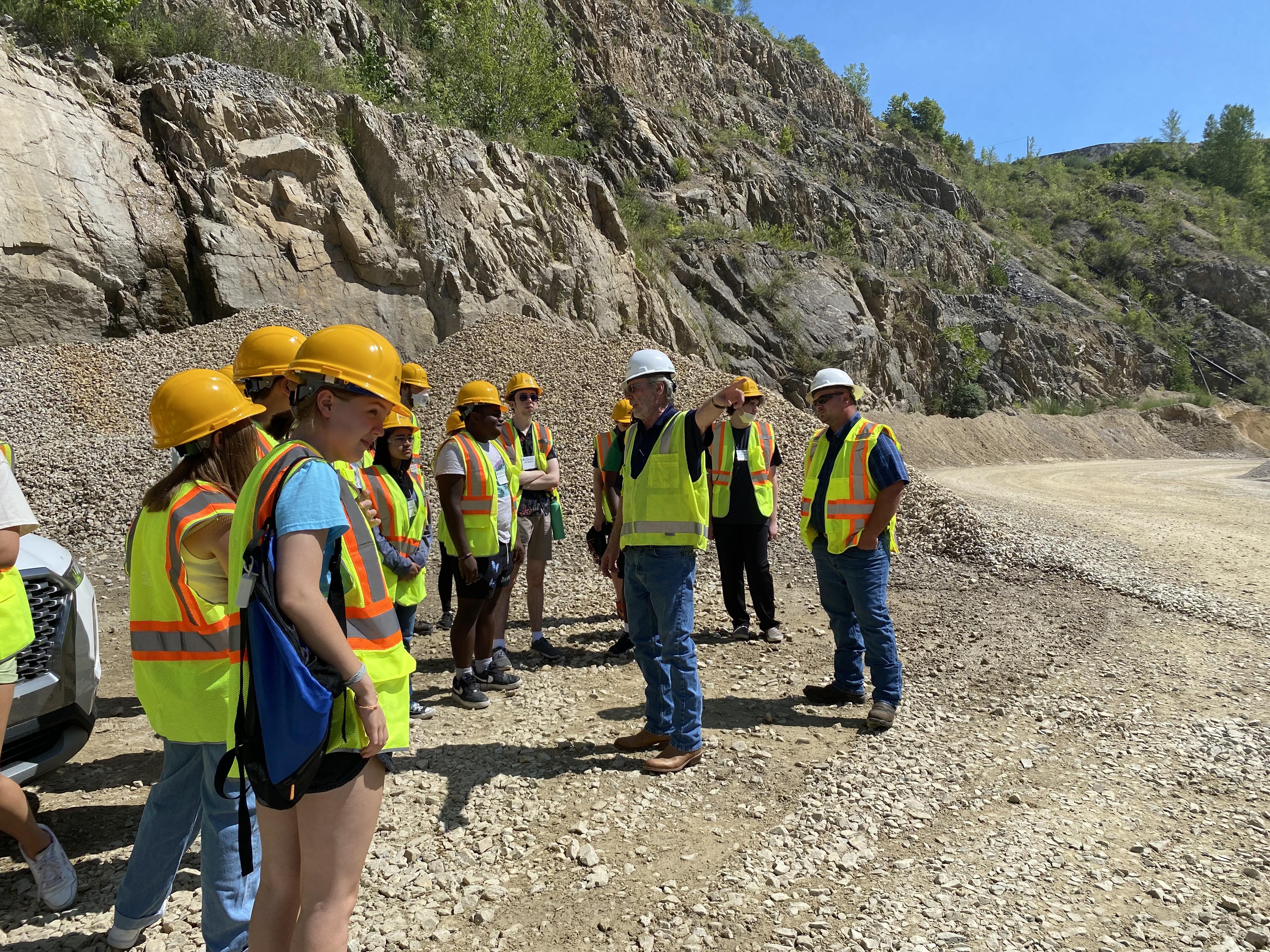 Campers on their field trip at Highway Materials Inc. where they viewed a quarry blast