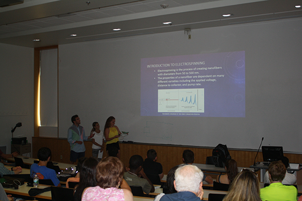 Student group presenting their experimental results at the end of the week